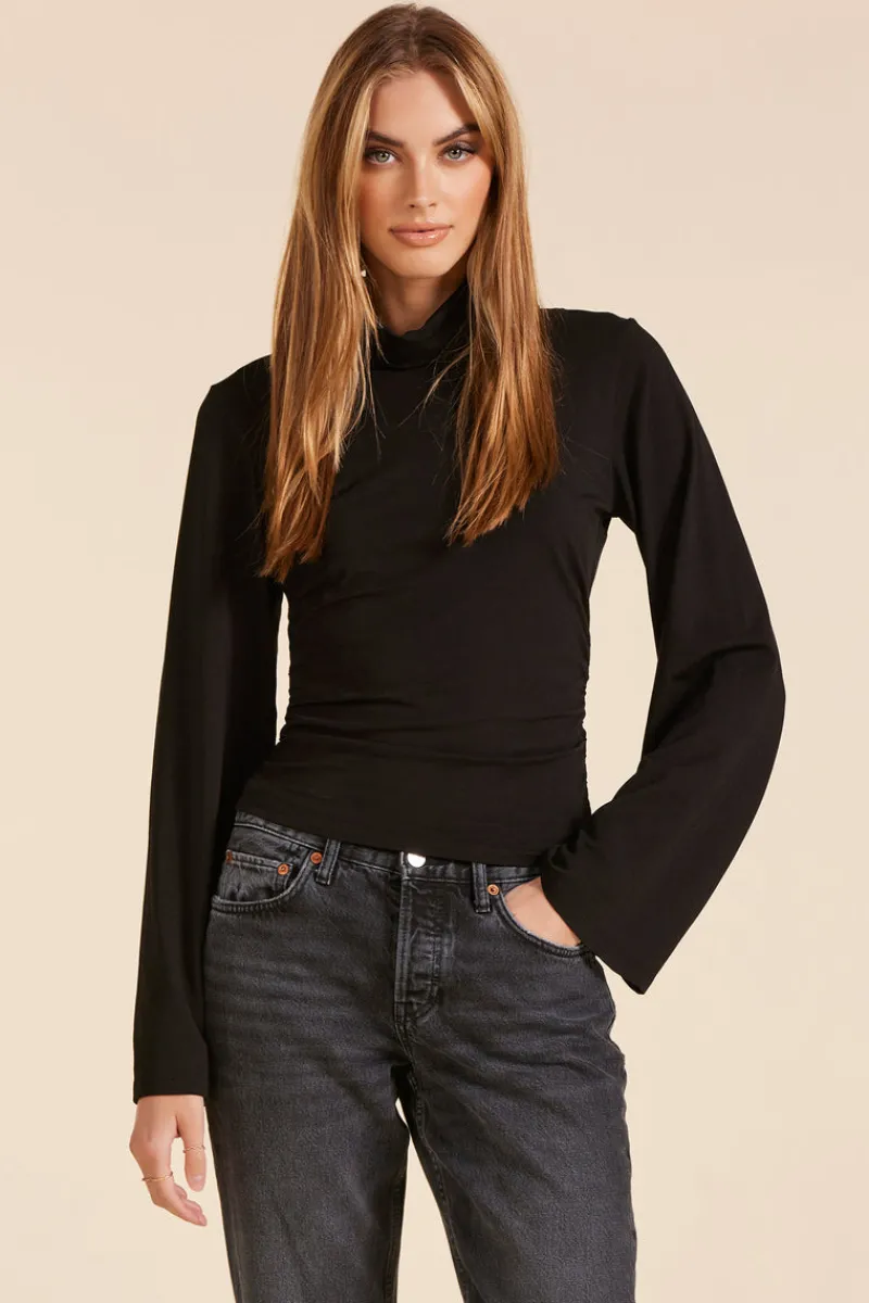 Tops*bobi Los Angeles BELL SLEEVE MOCK NECK TOP BLACK