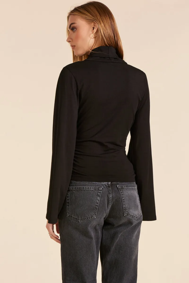 Tops*bobi Los Angeles BELL SLEEVE MOCK NECK TOP BLACK
