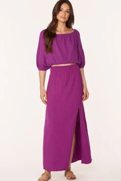 Tops*bobi Los Angeles BOATNECK SHIRRED 3/4 SLEEVE TOP ACAI