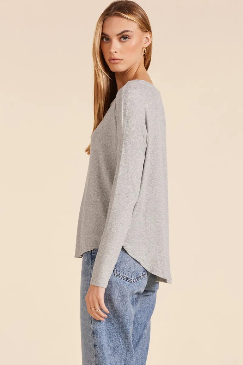 Tops*bobi Los Angeles BOATNECK TEE WITH SEAM DETAIL HEATHER GREY