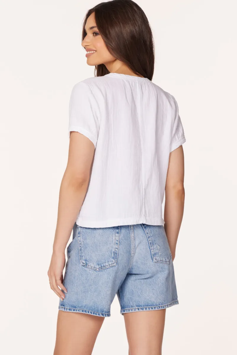 Tops*bobi Los Angeles BOXY CROP V-NECK WHITE