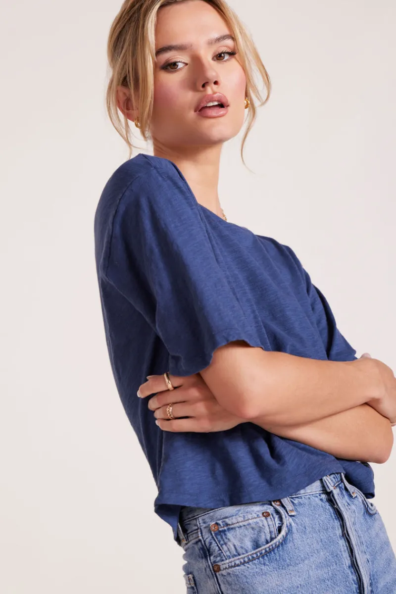 Tops*bobi Los Angeles CENTER BACK SEAM CROP TOP PACIFIC BLUE