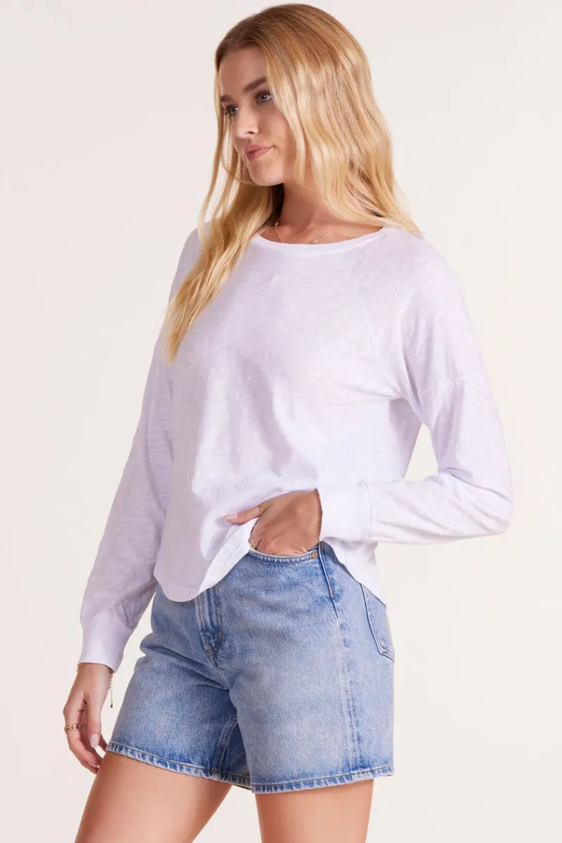 Tops*bobi Los Angeles LONG SLEEVE RAGLAN SEAM DETAIL CURVE HEM TEE WHITE