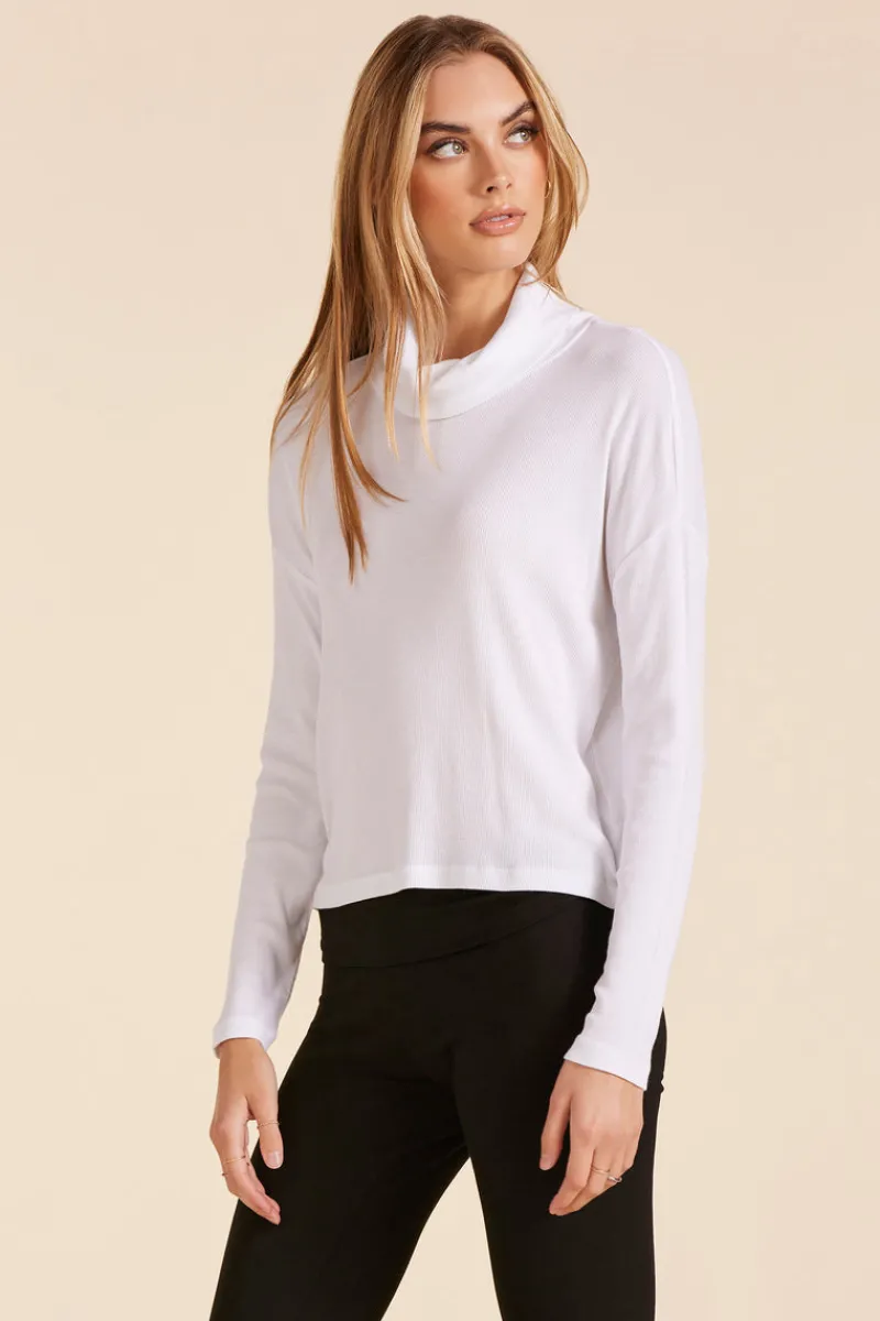 Tops*bobi Los Angeles MOCK NECK BOXY TEE WHITE