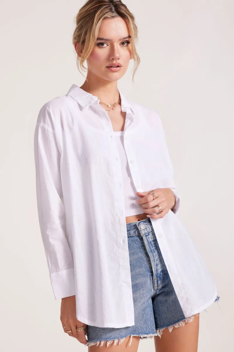 Tops*bobi Los Angeles OVERSIZED BUTTON FRONT TUNIC WHITE