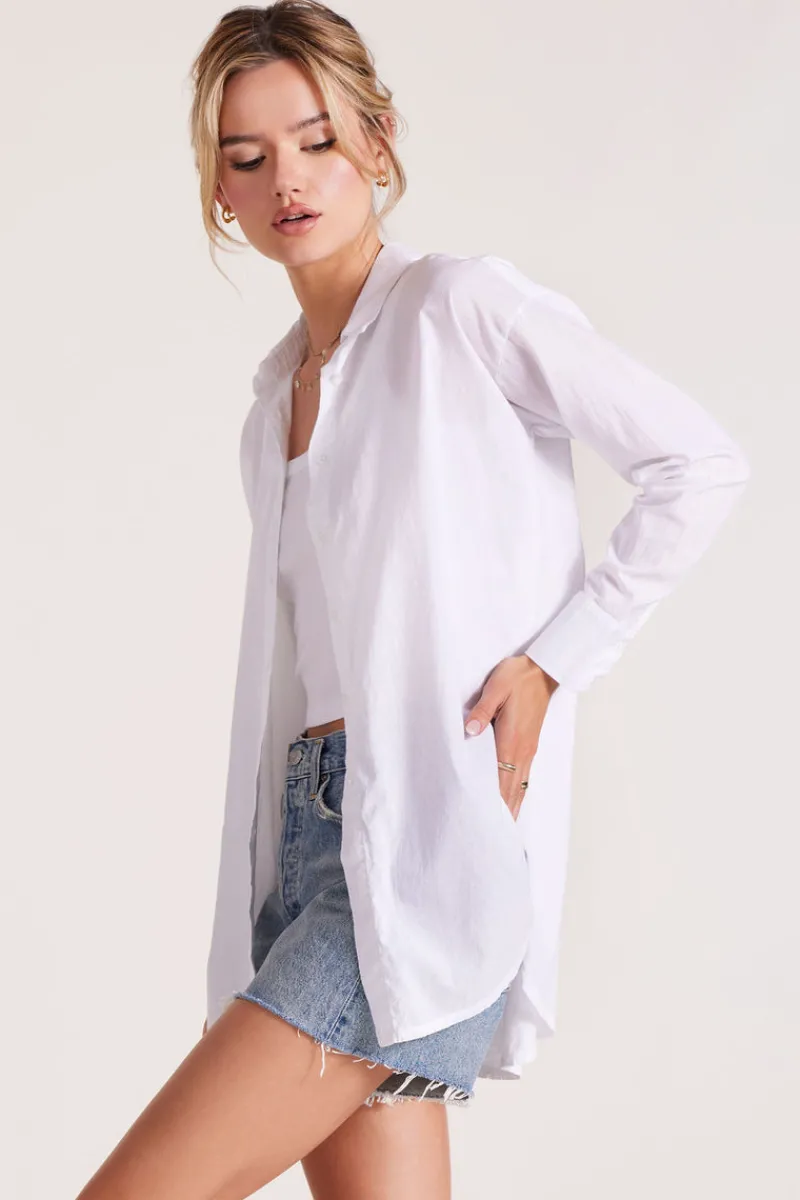 Tops*bobi Los Angeles OVERSIZED BUTTON FRONT TUNIC WHITE