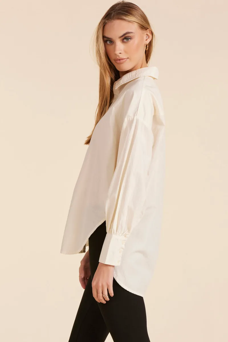 Tops*bobi Los Angeles OVERSIZED SHIRRED BUTTON FRONT BLOUSE MACADAMIA
