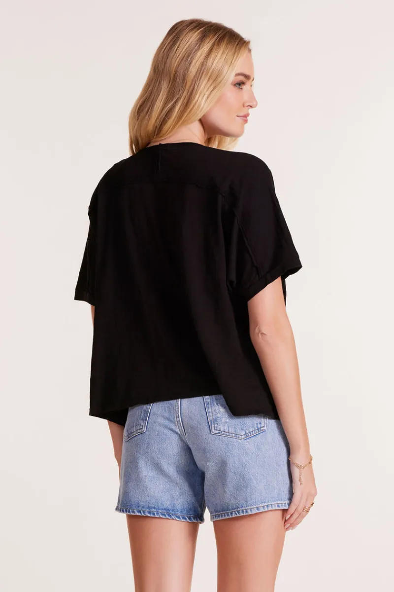 Tops*bobi Los Angeles OVERSIZE V-NECK TEE BLACK