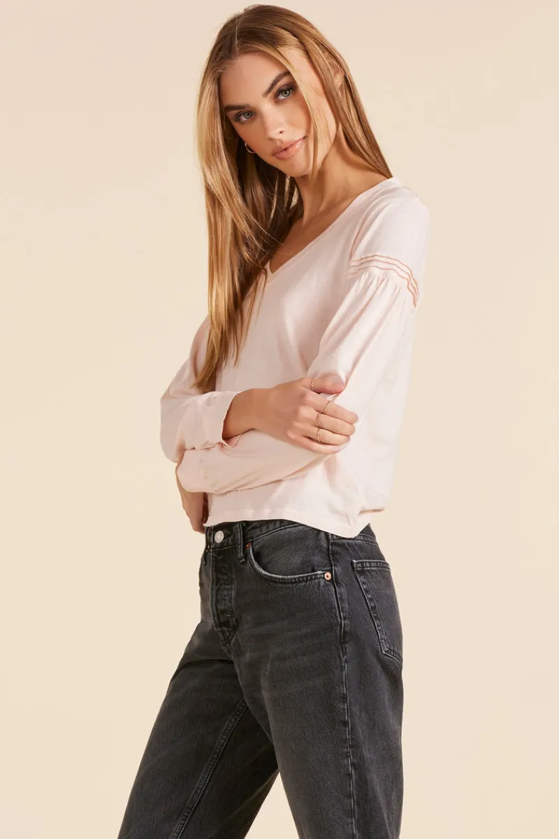 Tops*bobi Los Angeles PINTUCK DETAIL TEE BALLET PINK