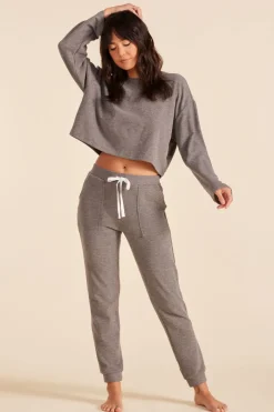 Tops*bobi Los Angeles PLEAT SLEEVE CREWNECK PULLOVER CHARCOAL