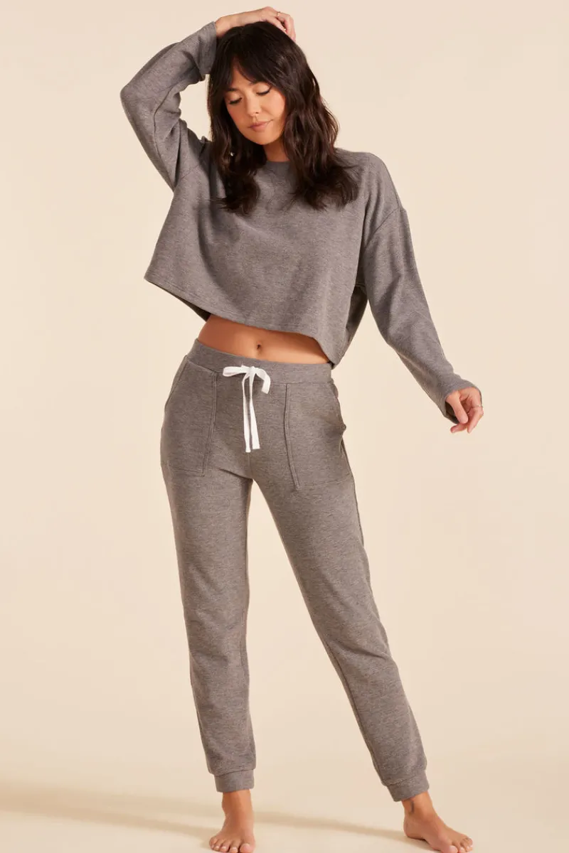 Tops*bobi Los Angeles PLEAT SLEEVE CREWNECK PULLOVER CHARCOAL