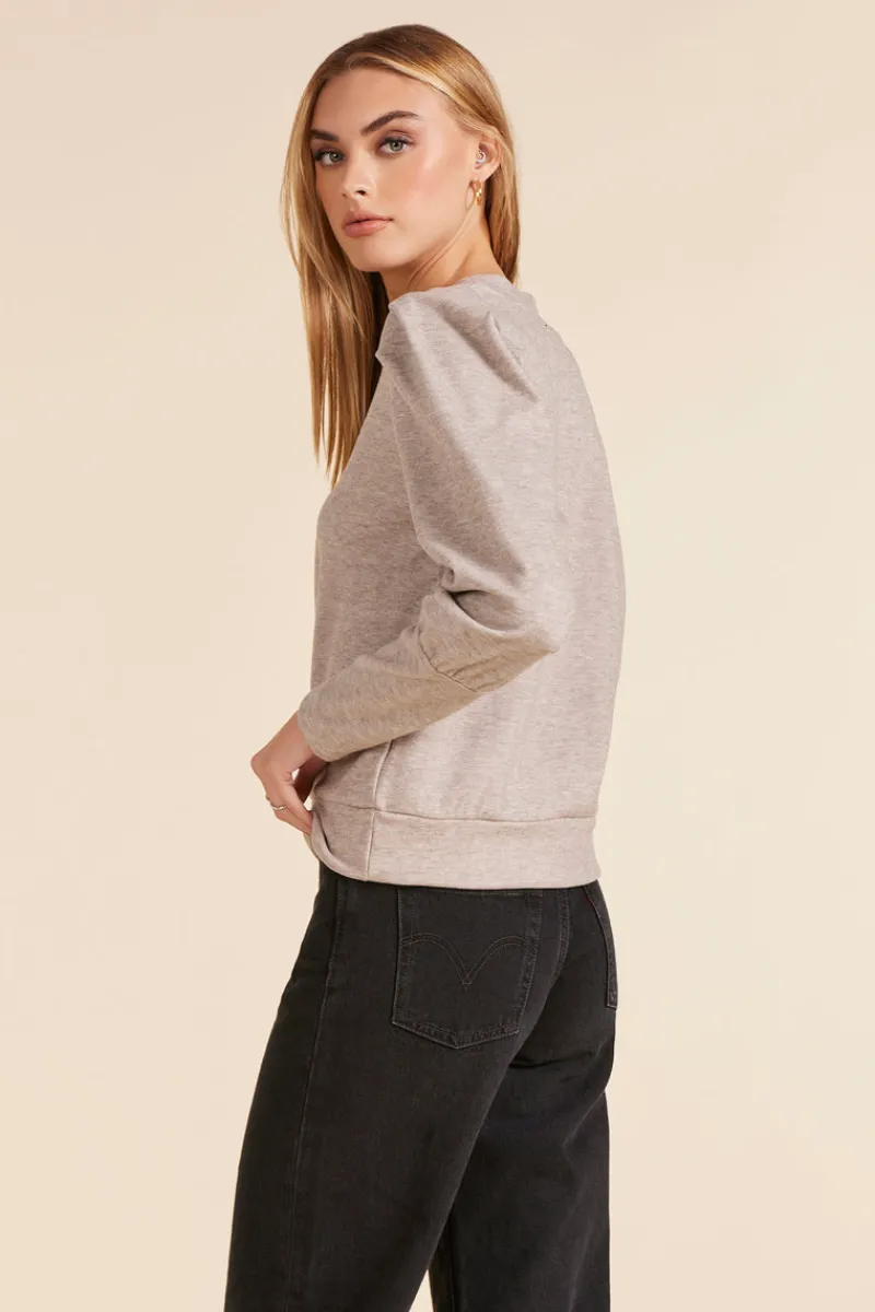 Sweaters|Tops*bobi Los Angeles PUFF SLEEVE V-NECK SWEATSHIRT TAN