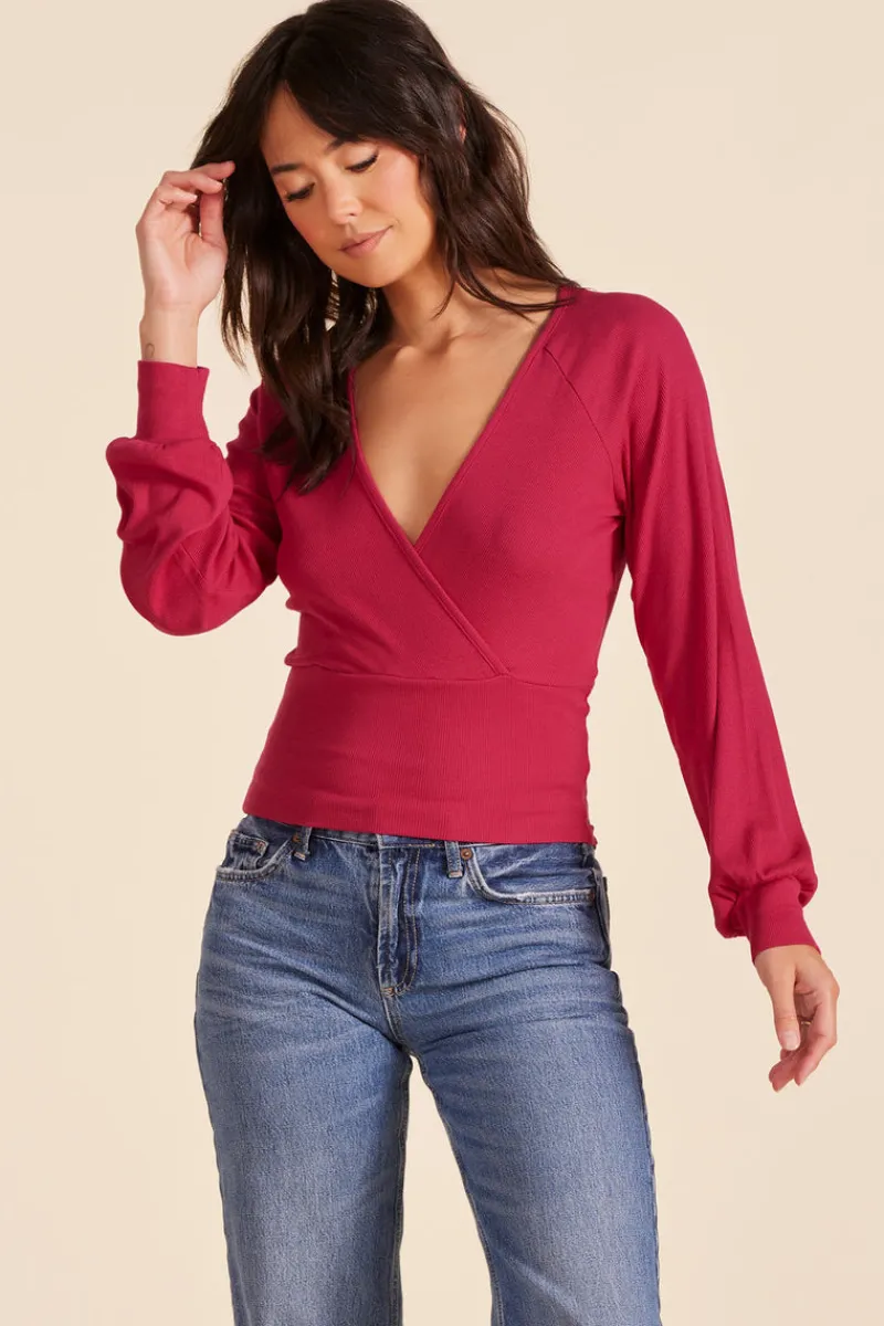 Tops*bobi Los Angeles RAGLAN SURPLICE TOP BERRIES