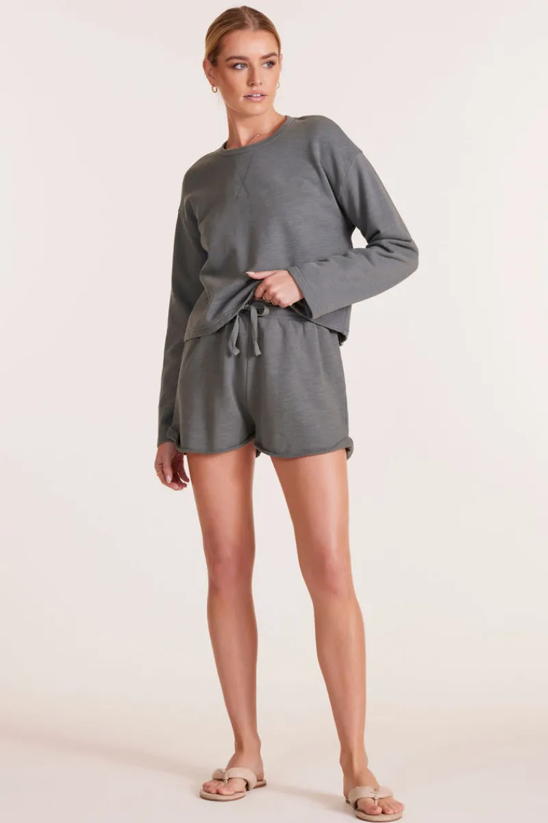 Bottoms*bobi Los Angeles ROLL CUFF TIE WAIST SHORT DK SAGE