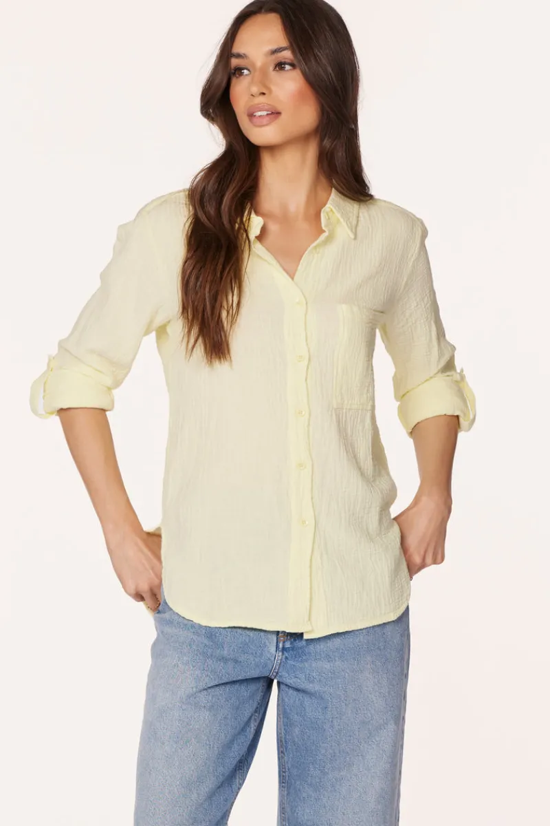 Tops*bobi Los Angeles ROLL SLEEVE BUTTON FRONT SHIRT SUNLIGHT