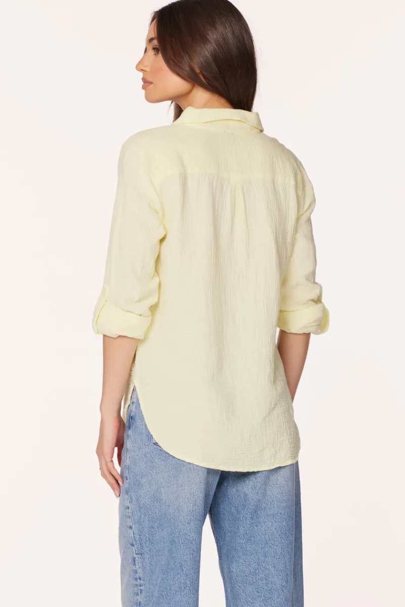 Tops*bobi Los Angeles ROLL SLEEVE BUTTON FRONT SHIRT SUNLIGHT