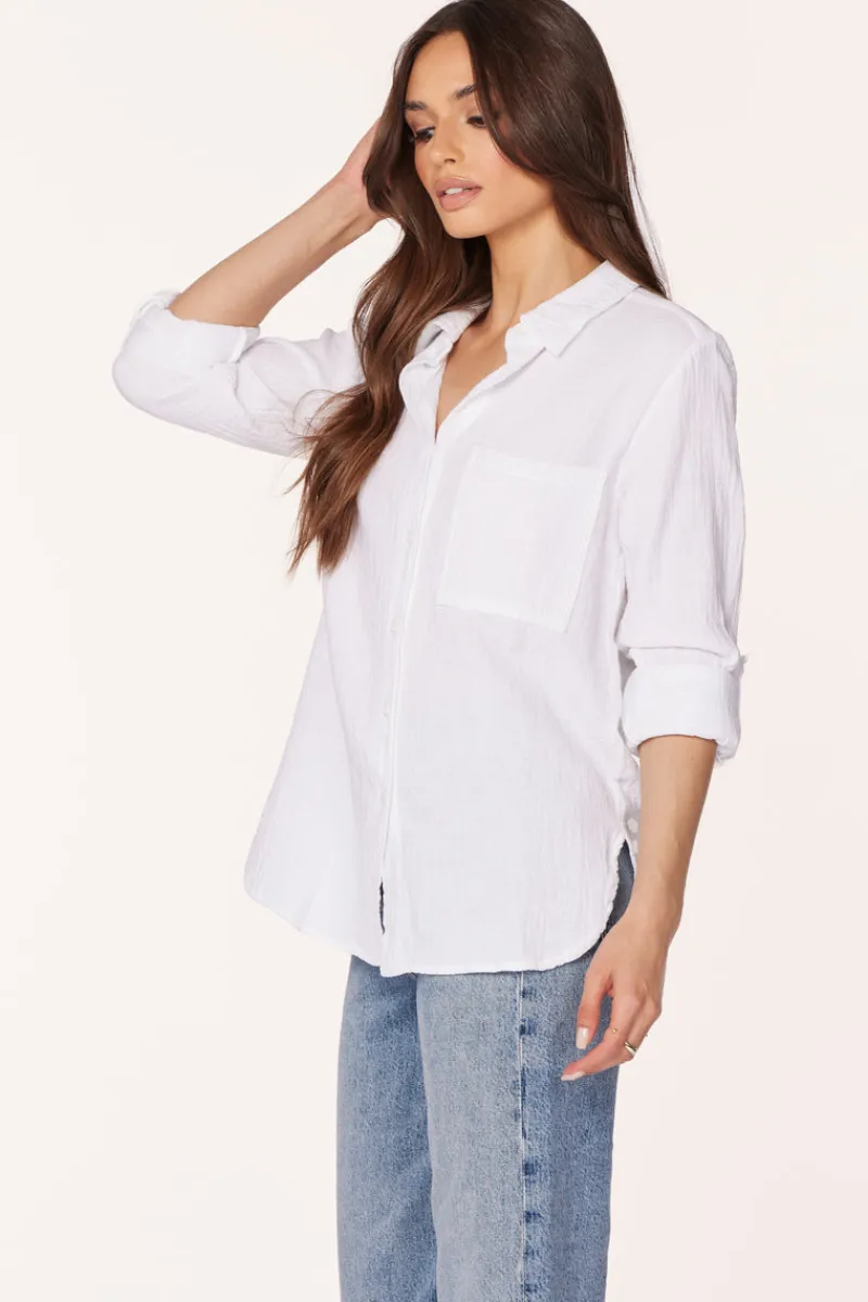 Tops*bobi Los Angeles ROLL SLEEVE BUTTON FRONT SHIRT WHITE