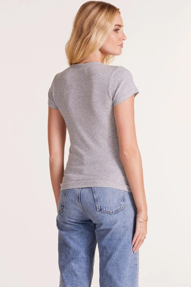 Tops*bobi Los Angeles SCOOP NECK FITTED CROP TEE HEATHER GREY