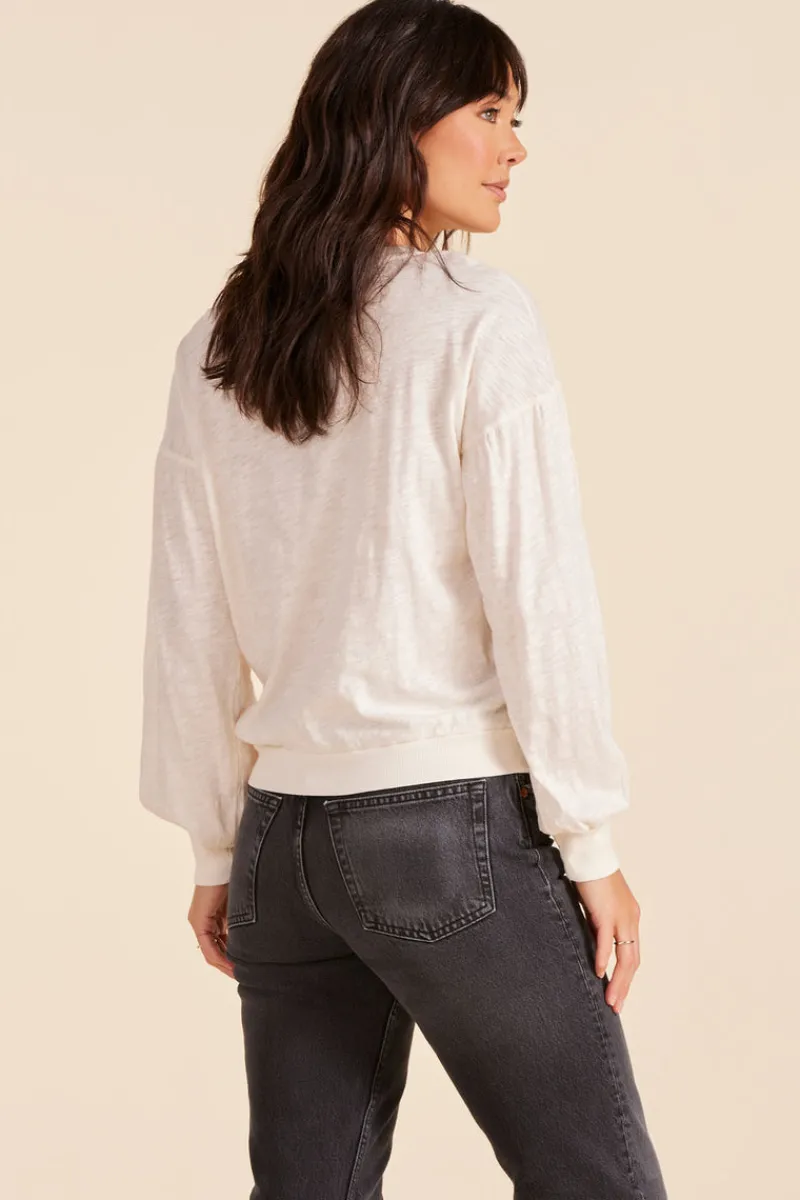 Tops*bobi Los Angeles SHIRRED SLEEVE DROP SHOULDER PULLOVER PARCHMENT