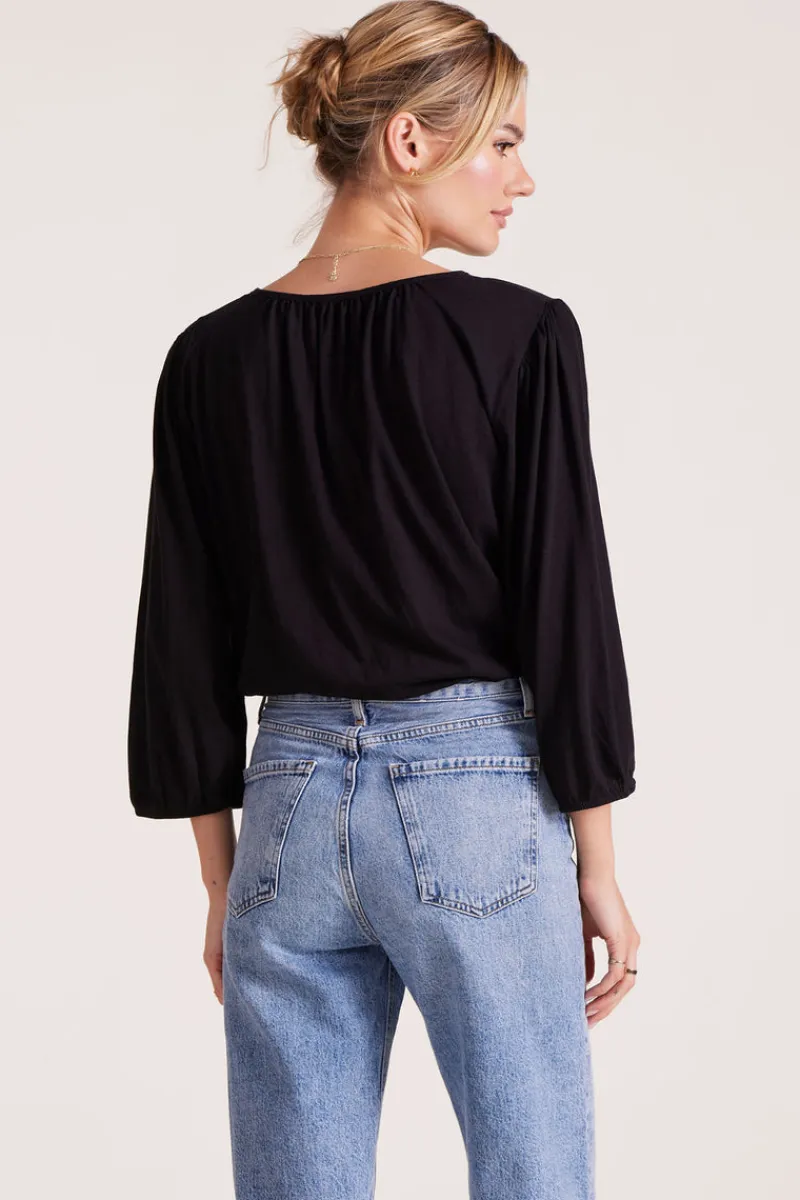 Tops*bobi Los Angeles SHIRRED 3/4 SLEEVE TEE BLACK