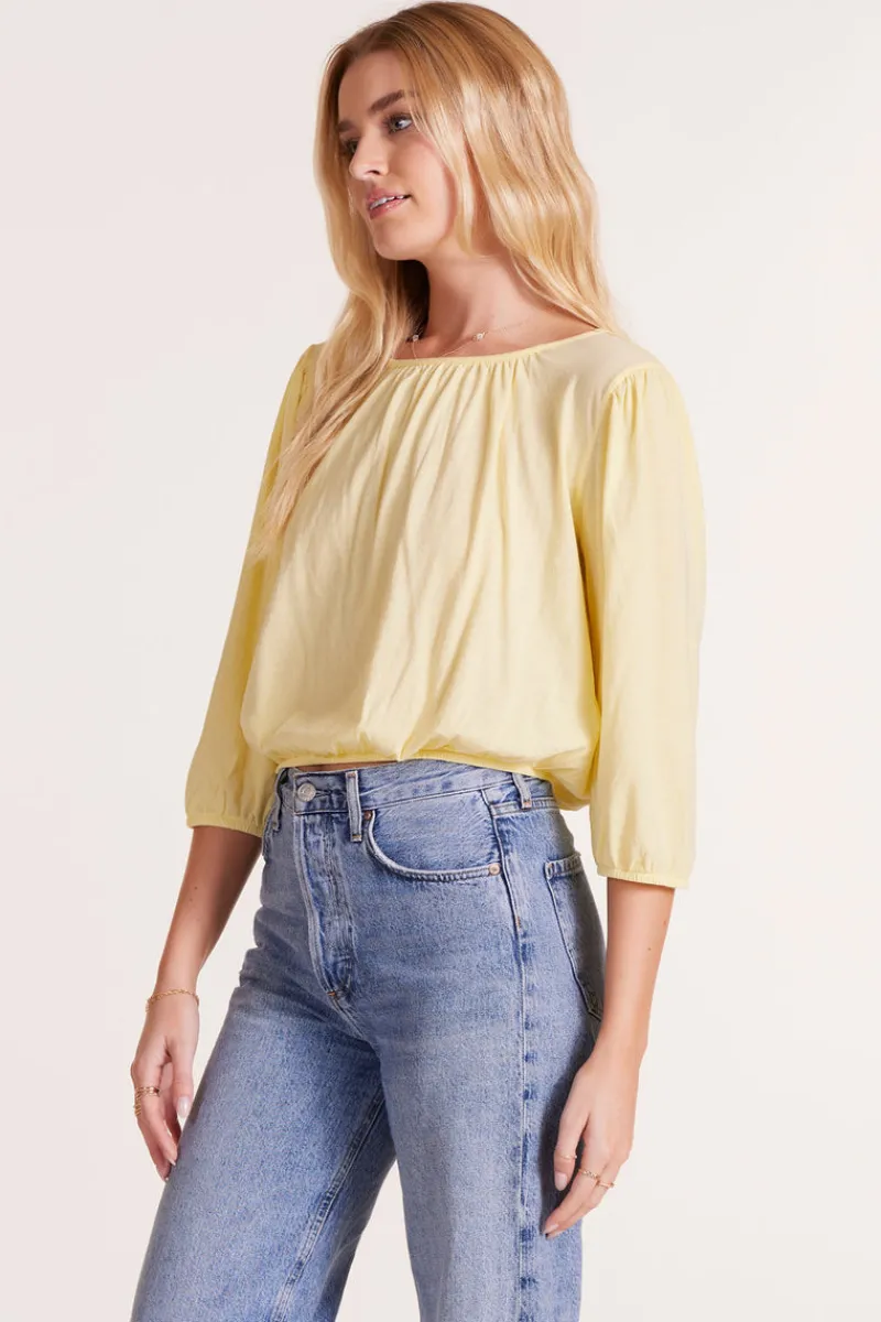 Tops*bobi Los Angeles SHIRRED 3/4 SLEEVE TEE PALE YELLOW