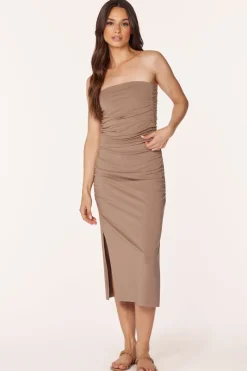 Tops*bobi Los Angeles SHIRRED TUBE TOP HAZELNUT