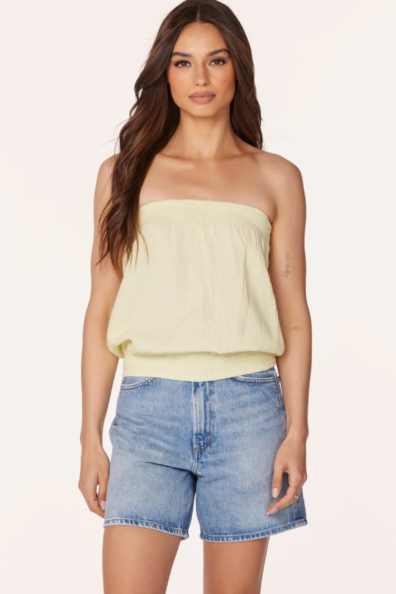 Tops*bobi Los Angeles SMOCKED TUBE TOP SUNLIGHT