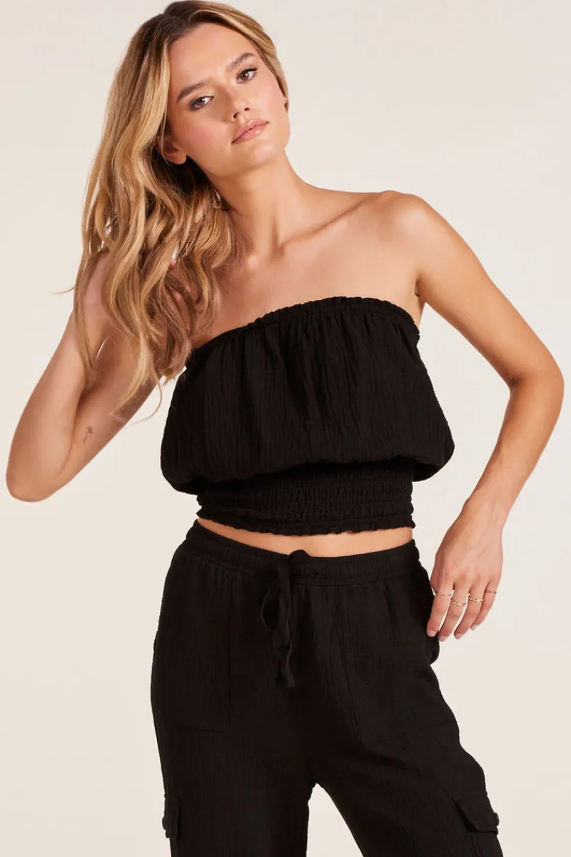 Tops*bobi Los Angeles SMOCKED TUBE TOP BLACK
