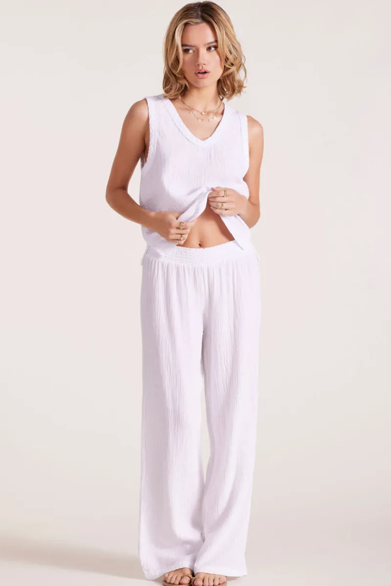 Bottoms*bobi Los Angeles SMOCKED WAIST WIDE LEG PANT WHITE