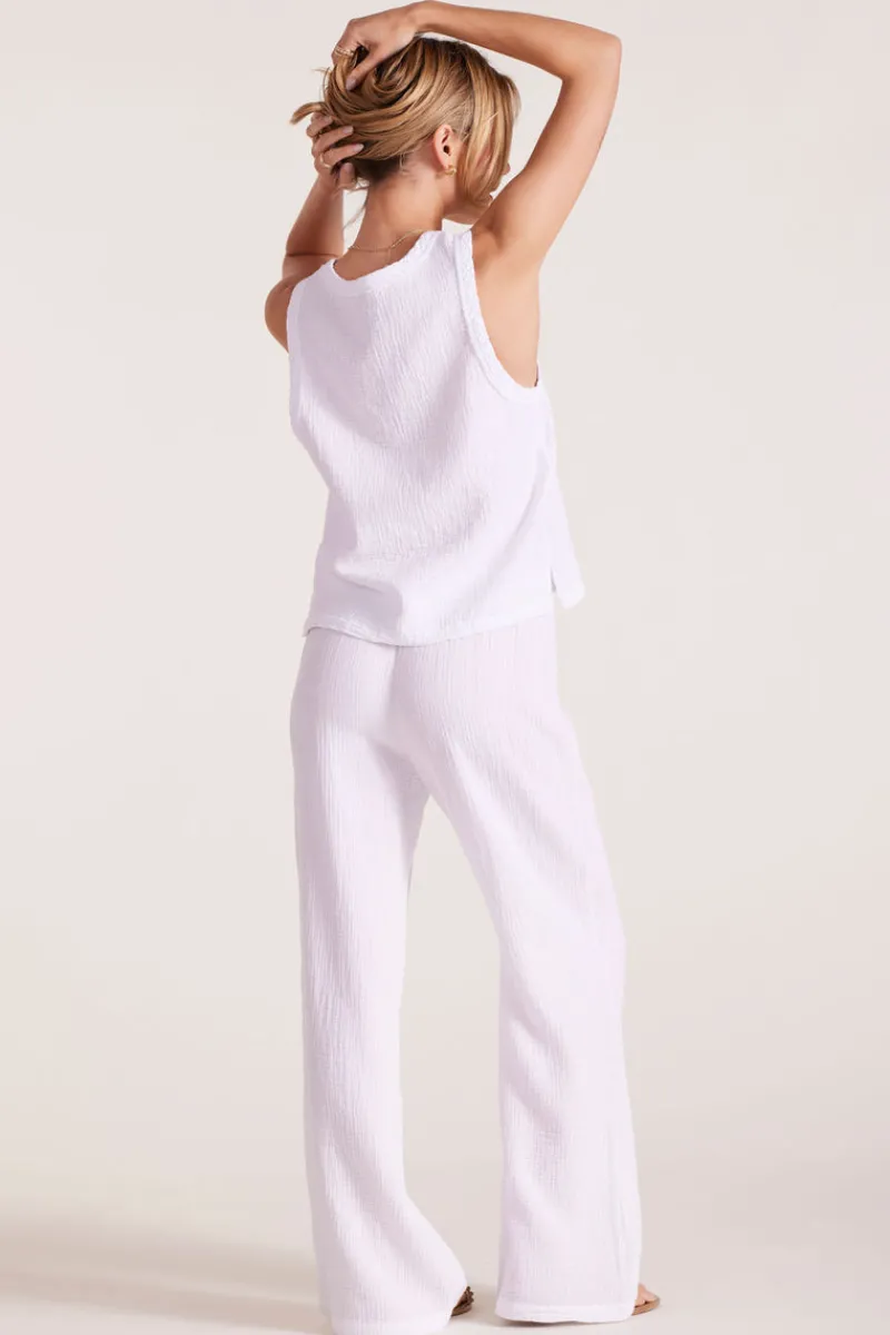 Bottoms*bobi Los Angeles SMOCKED WAIST WIDE LEG PANT WHITE