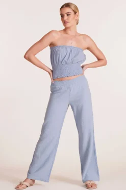 Bottoms*bobi Los Angeles SMOCKED WAIST WIDE LEG PANT WATER