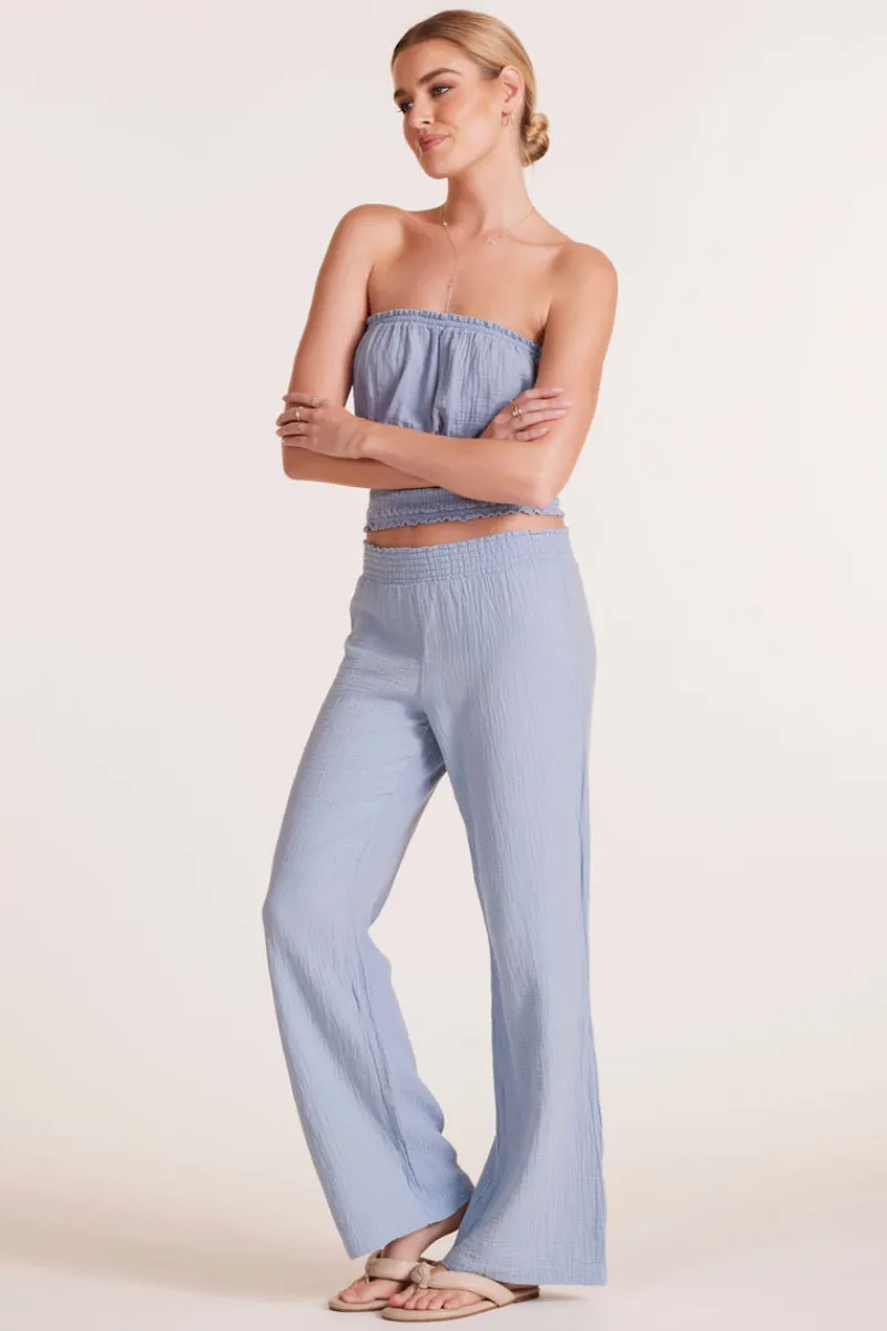 Bottoms*bobi Los Angeles SMOCKED WAIST WIDE LEG PANT WATER