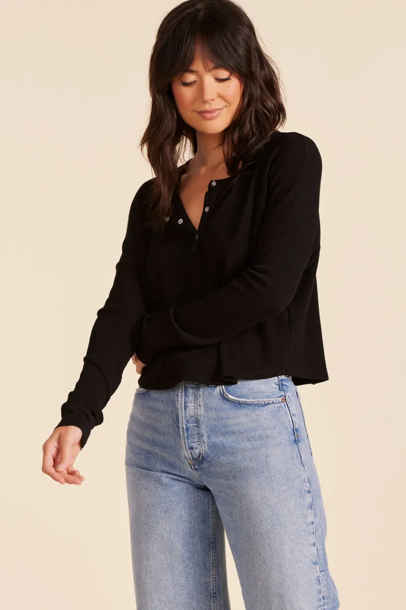 Tops*bobi Los Angeles SPLIT NECK BOXY TEE BLACK