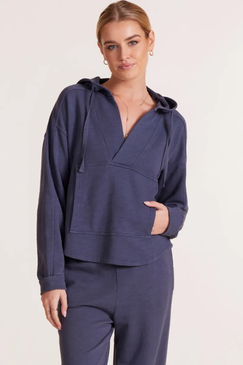 Tops*bobi Los Angeles SPLIT NECK HOODIE GRANITE