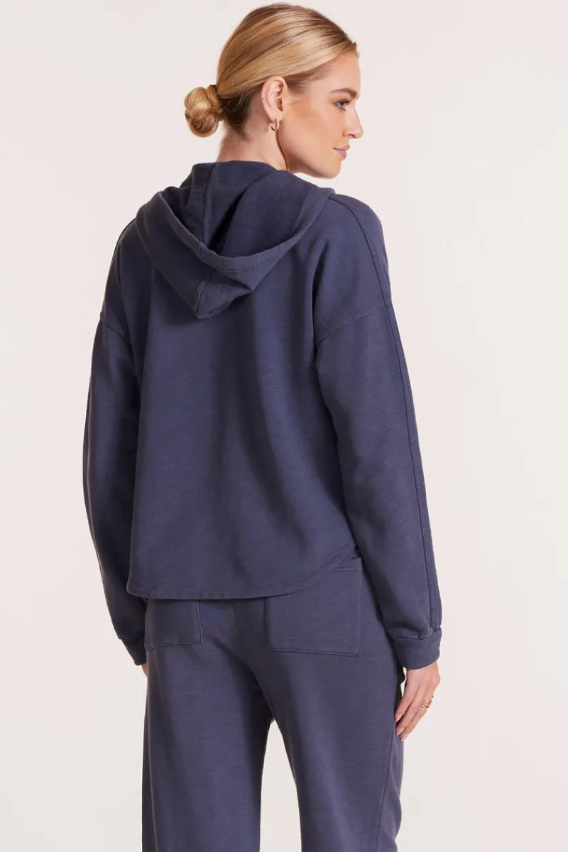Tops*bobi Los Angeles SPLIT NECK HOODIE GRANITE
