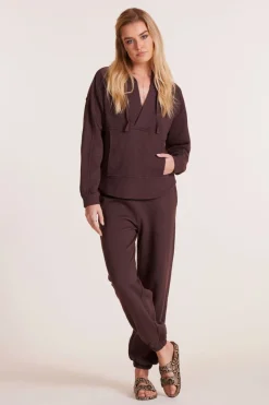 Tops*bobi Los Angeles SPLIT NECK HOODIE UMBER
