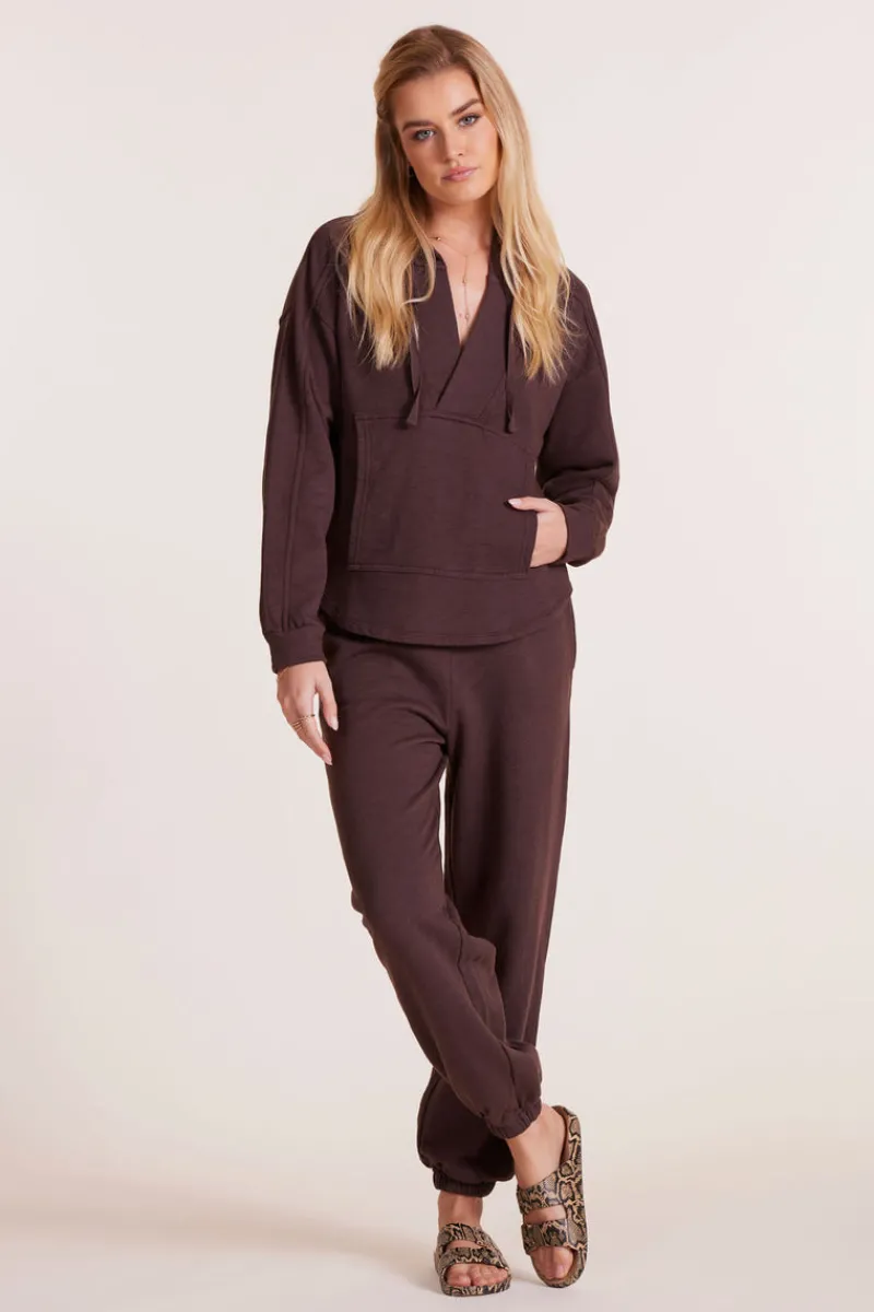 Tops*bobi Los Angeles SPLIT NECK HOODIE UMBER