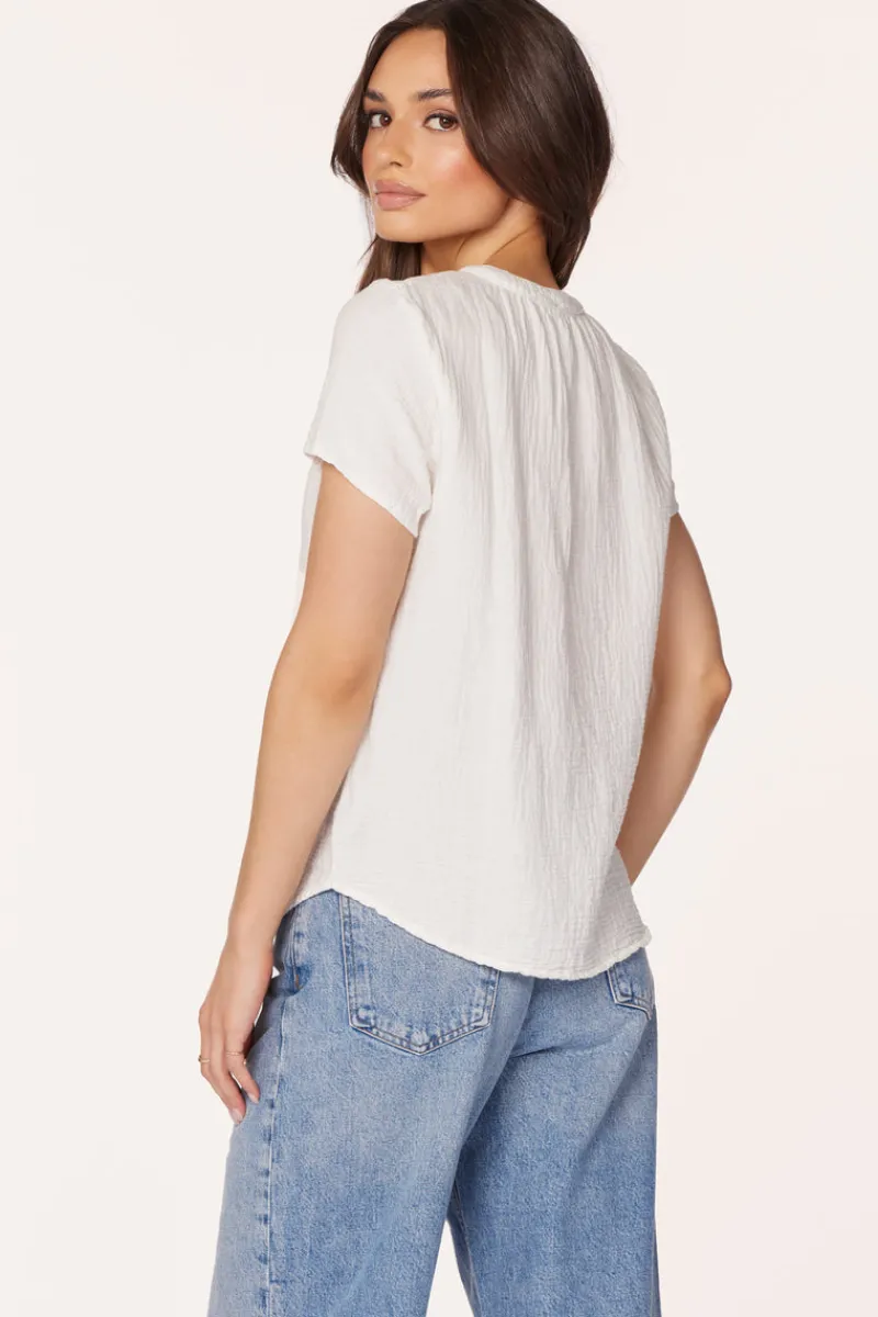Tops*bobi Los Angeles SPLIT NECK TOP CREAM