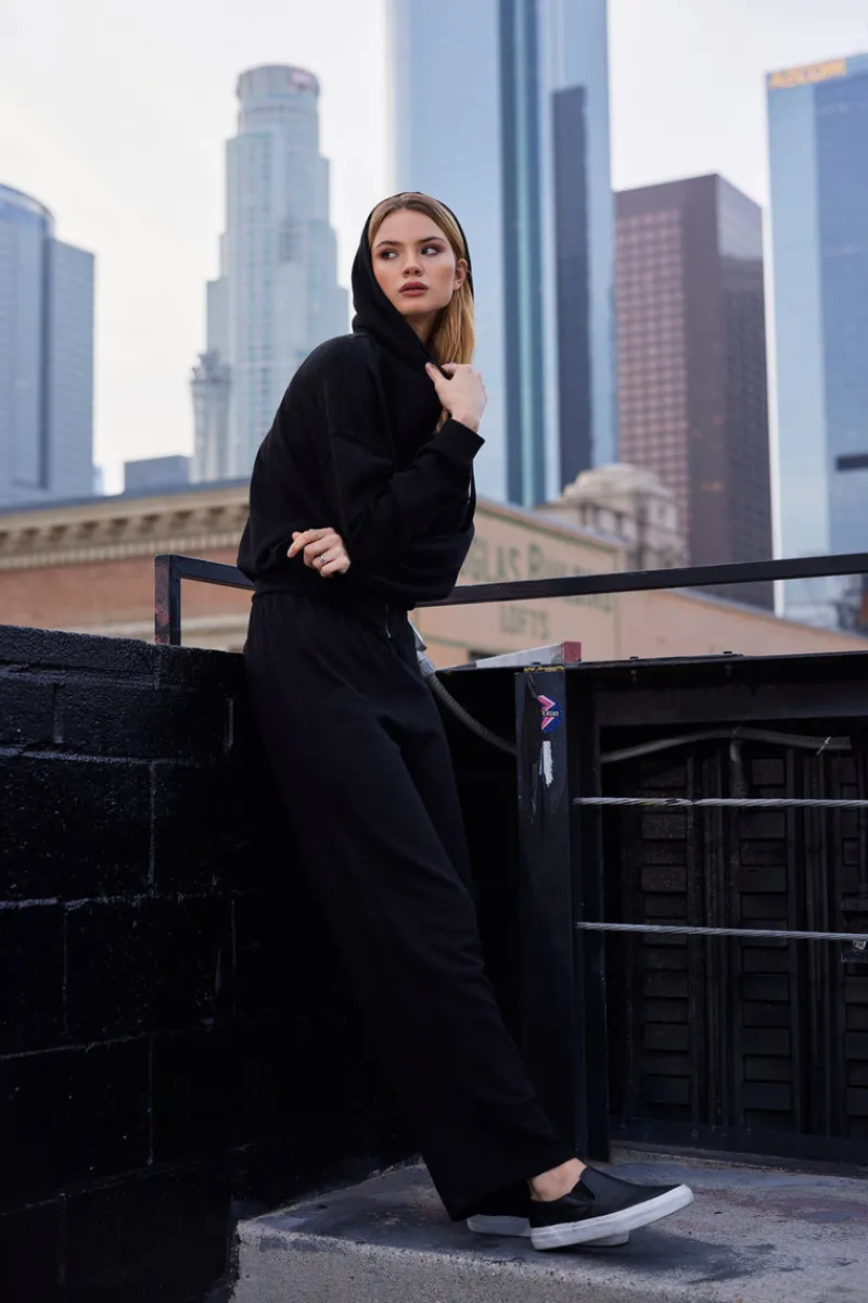 Bottoms*bobi Los Angeles STRAIGHT LEG HIGH WAIST SWEATPANT BLACK