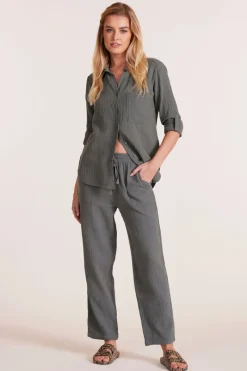 Bottoms*bobi Los Angeles STRAIGHT LEG TIE WAIST PANT DK SAGE