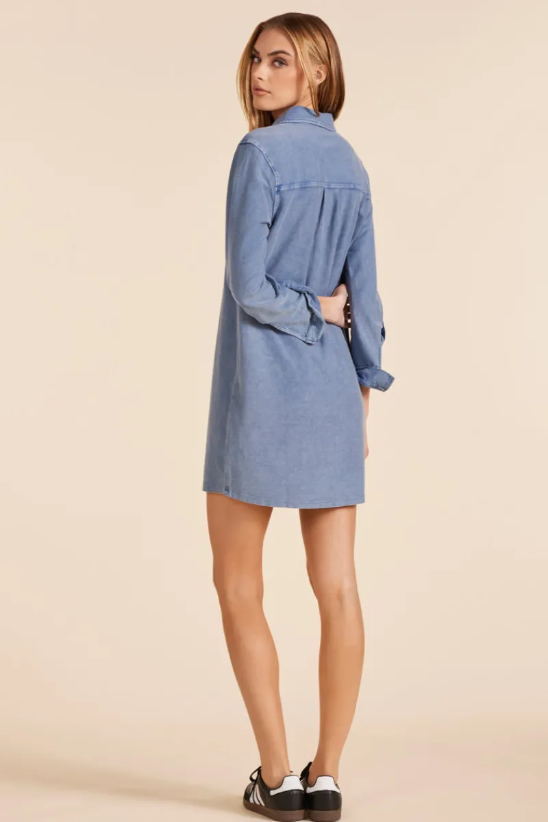 Dresses*bobi Los Angeles TAB SLEEVE SHIRT DRESS INDIGO