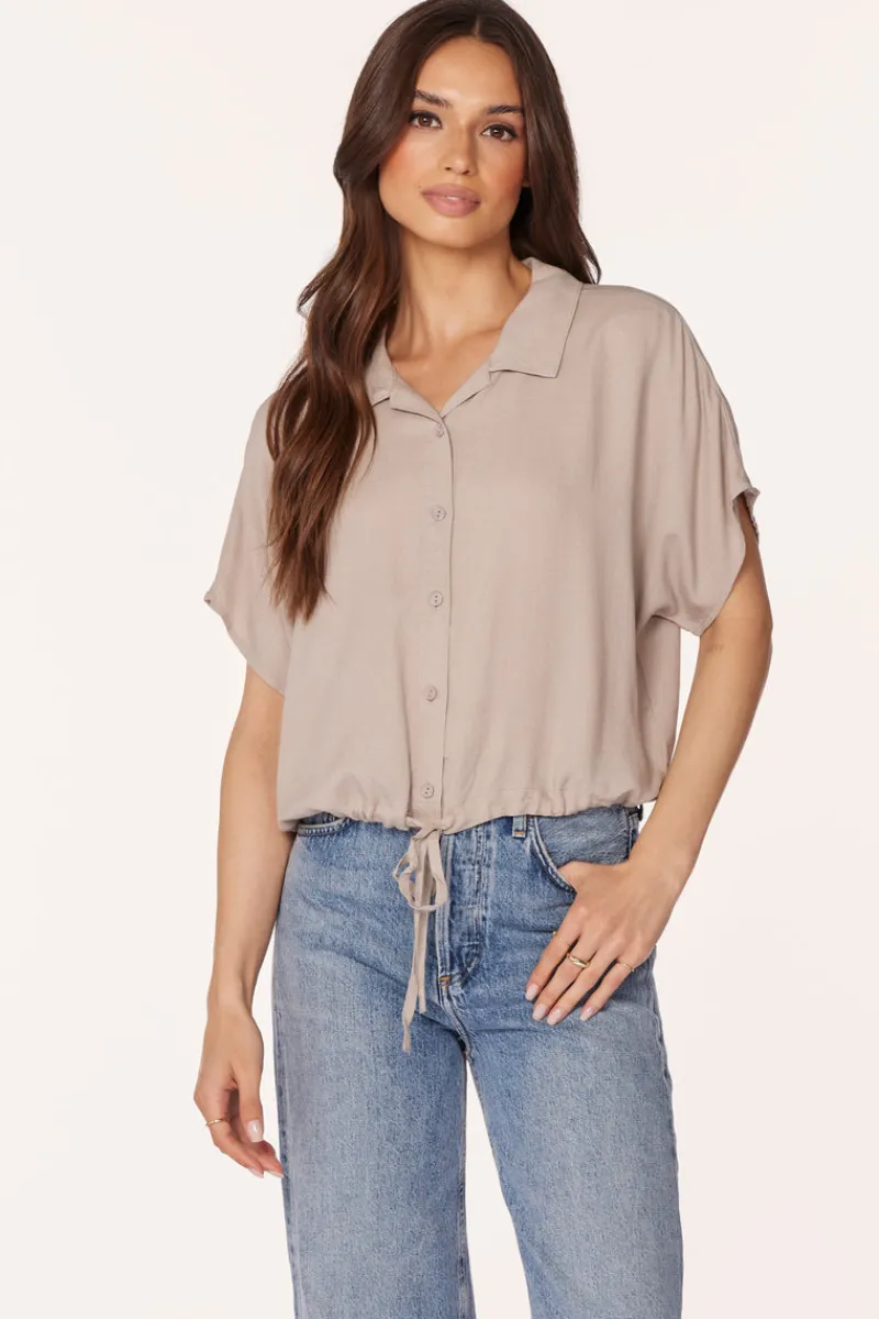 Tops*bobi Los Angeles TIE HEM BLOUSE TAN