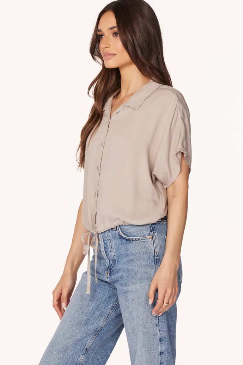 Tops*bobi Los Angeles TIE HEM BLOUSE TAN