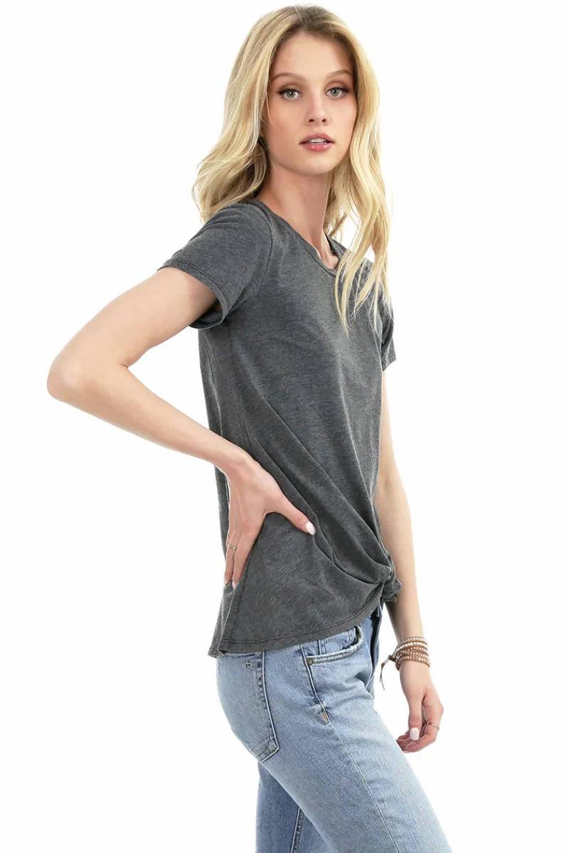 Tops*bobi Los Angeles Vintage Jersey Short Sleeve Tuck Tee Black