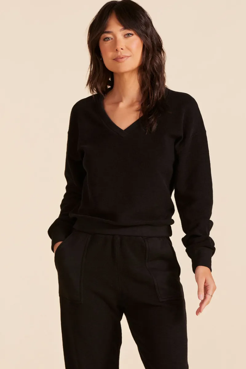Sweaters|Tops*bobi Los Angeles V-NECK BALLOON SLEEVE SWEATSHIRT BLACK