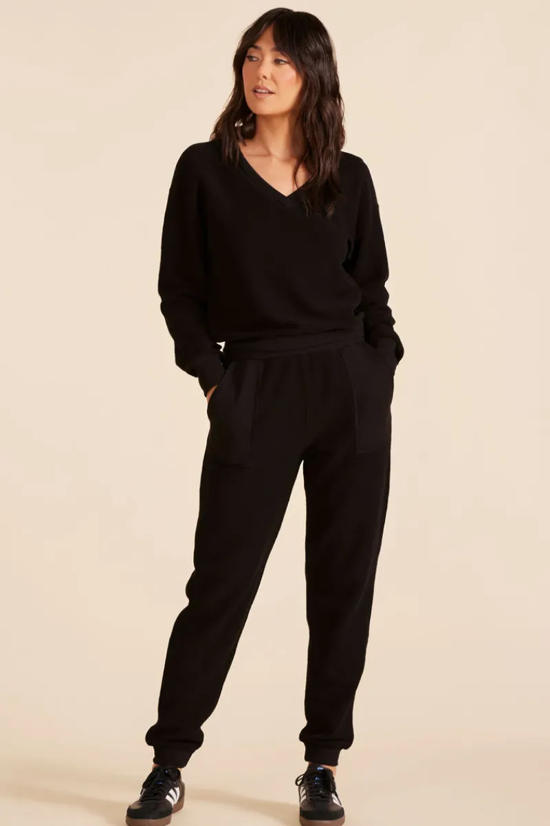 Sweaters|Tops*bobi Los Angeles V-NECK BALLOON SLEEVE SWEATSHIRT BLACK