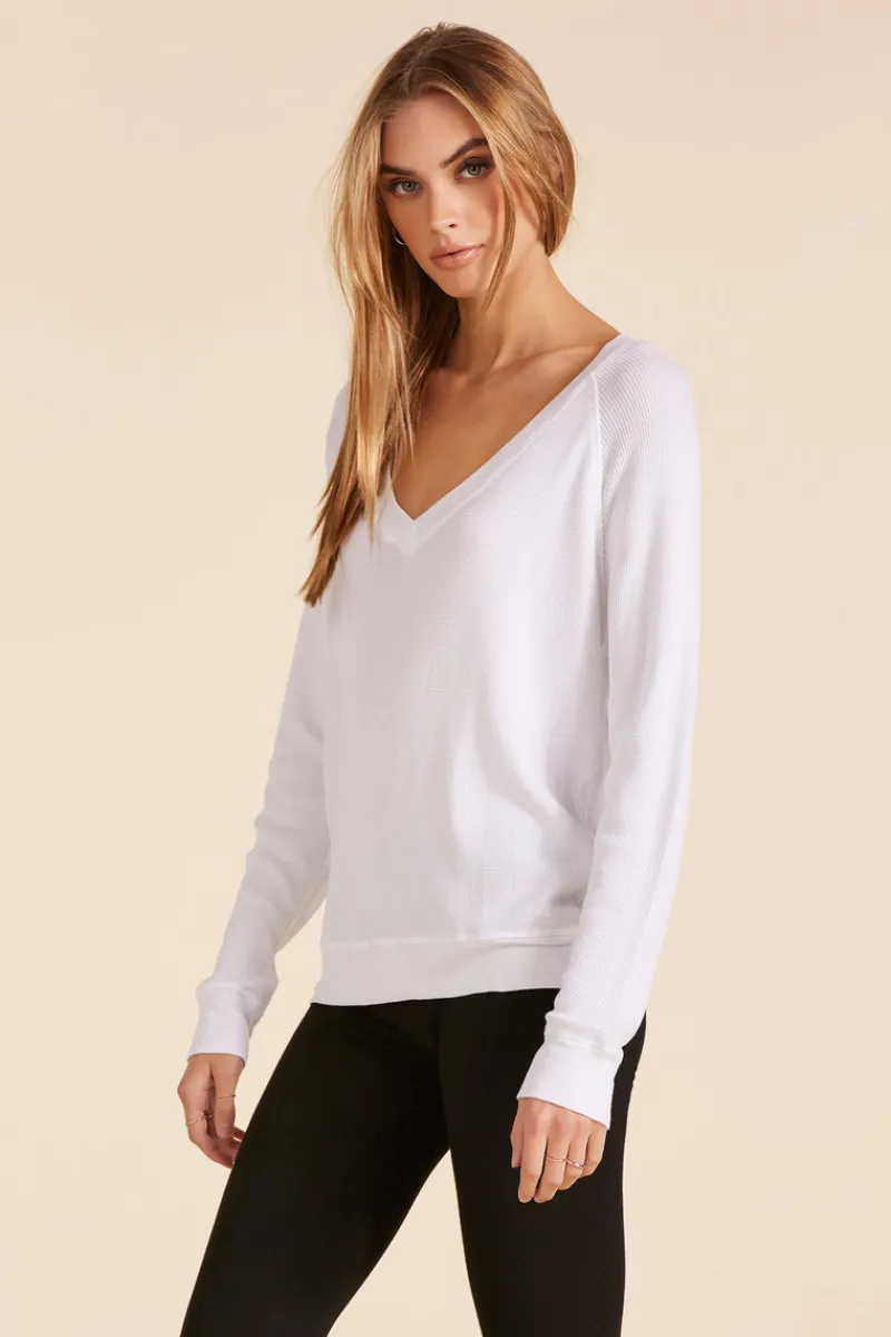 Tops*bobi Los Angeles V-NECK BOYFRIEND LONG SLEEVE TOP WHITE