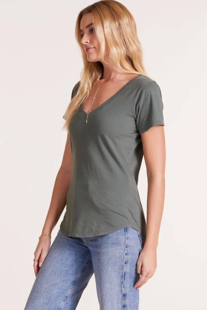 Tops*bobi Los Angeles V-NECK JERSEY TEE DK SAGE