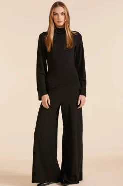 Bottoms*bobi Los Angeles WIDE LEG DRAPED MODAL JERSEY PANT BLACK