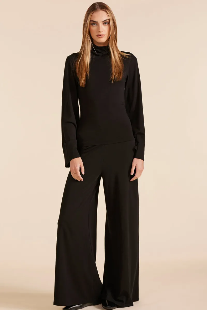 Bottoms*bobi Los Angeles WIDE LEG DRAPED MODAL JERSEY PANT BLACK